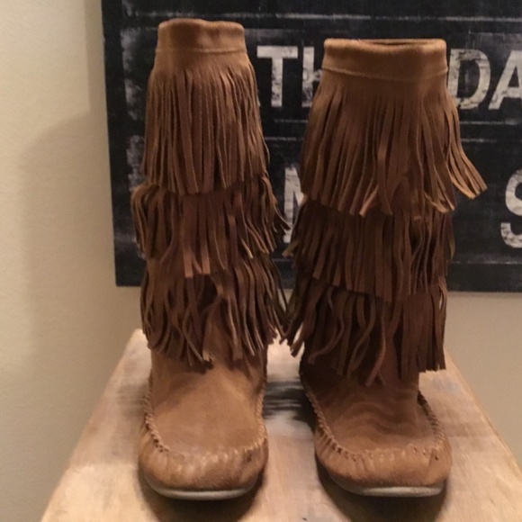 Steve Madden Chestnut Fringe Mocassin Tacoma Boots - Picture 3 of 8